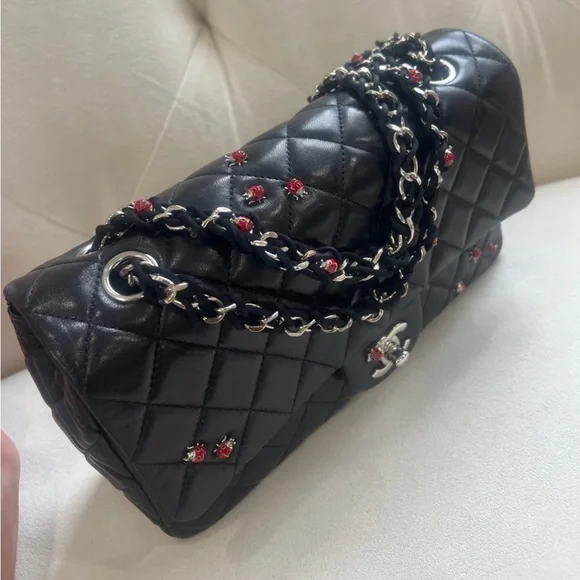 Chanel Lady bug black quilted lambskin 2010 Medium Flap bag with Serial sticker - Picture 4 of 13